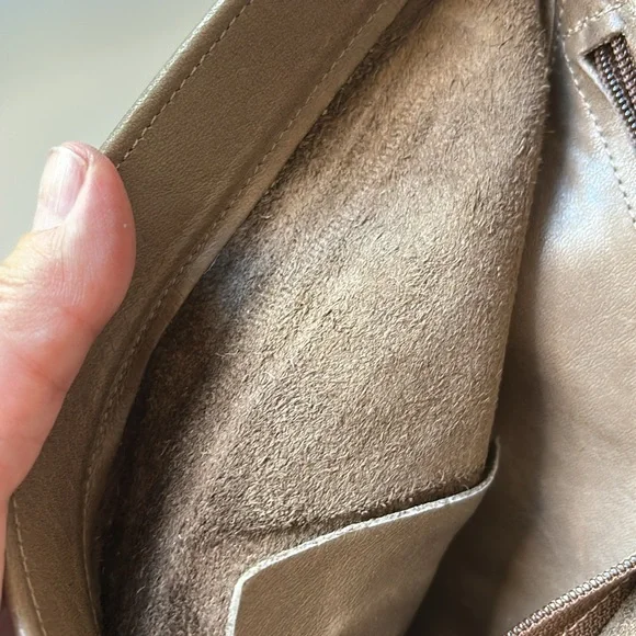 Leather Kindle Ready | latte colored triangle shaped handmade crossbody - Picture 6 of 13